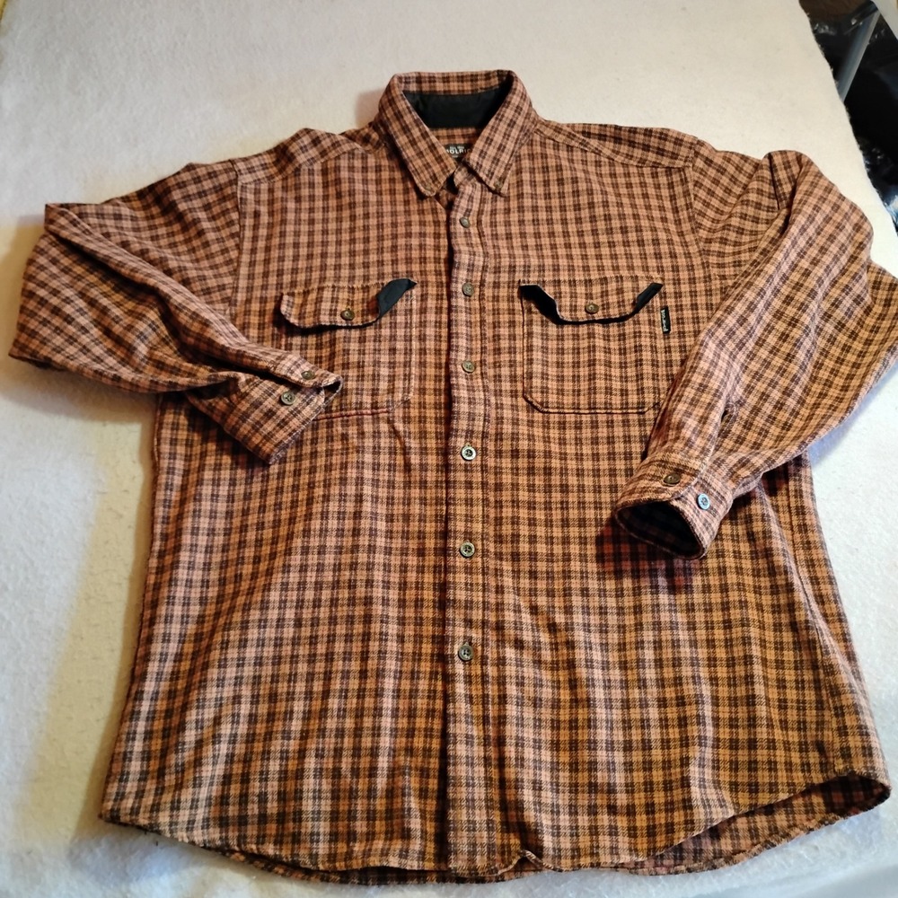 Woolrich Mens Large Brown Plaid Long Sleeve Button Down Flannel Shirt Wool